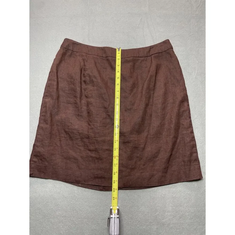 Focus 2000 Women Size 12 Brown‎ Linen Wrap Skirt Accent Buttons Lined Lagenlook
